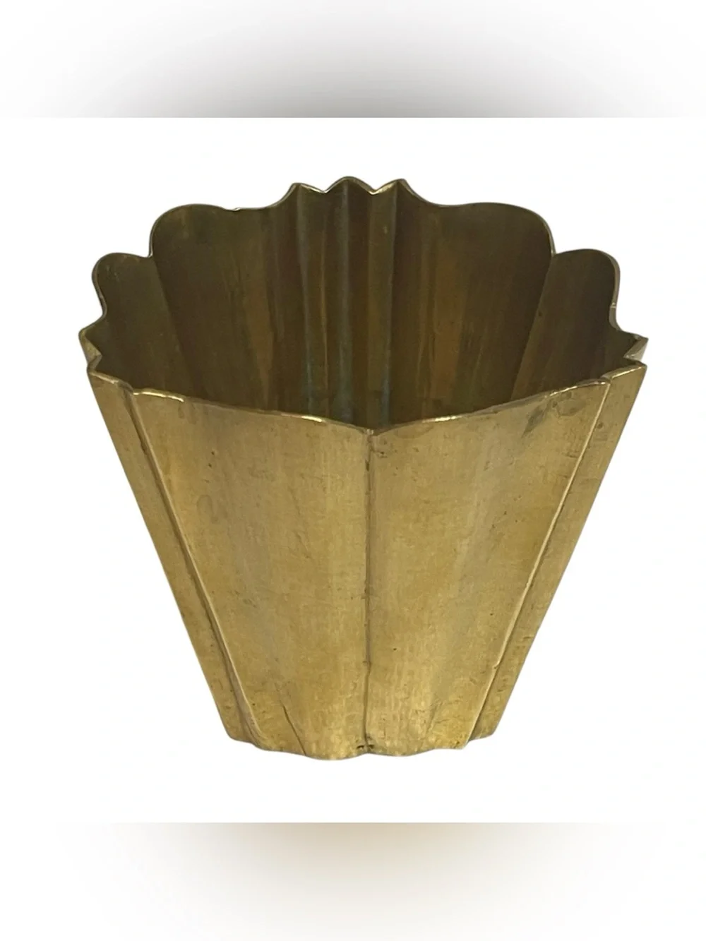 Vintage Solid Brass Vase Planter Scalloped Tulip Mid Century Modern Small 4 Inch